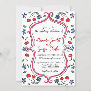 Elegant Cherry Hand Drawn Wedding invitation