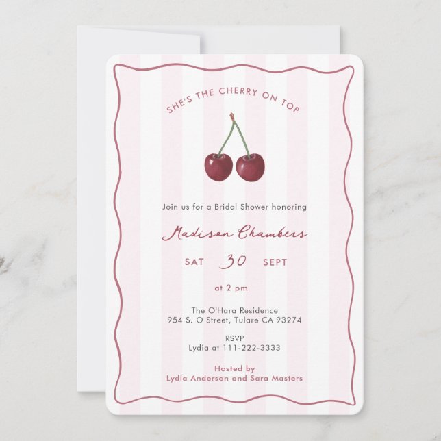 Elegant Cherry on Top Double-Sided Bridal Shower Invitation (Front)