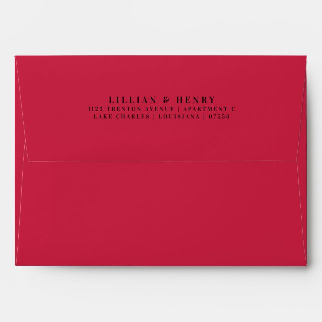 Elegant Cherry Red White Return Address Wedding Envelope (Back (Top Flap))