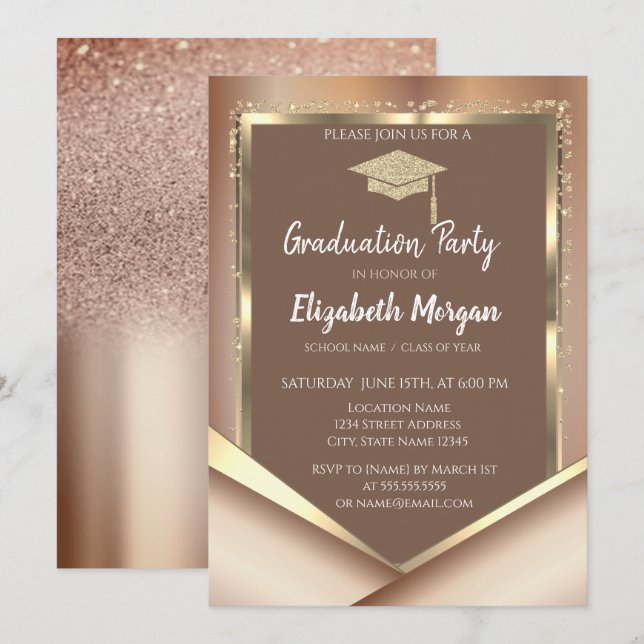 Elegant Chesnut Glitter  Diamonds Graduation Invitation (Front/Back)