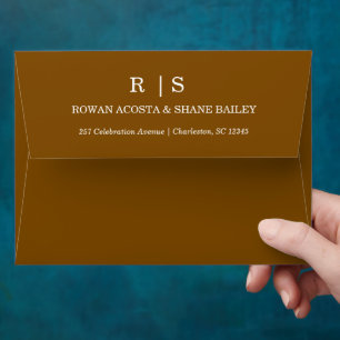 Elegant Chestnut Brown Monogram Wedding Envelope