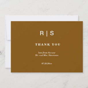 Elegant Chestnut Brown Monogram Wedding Thank You 
