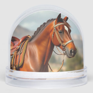 Elegant Chestnut Horse in Saddle Snowglobe