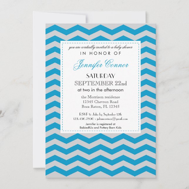 Elegant Chevron Baby Shower Blue Invitation (Front)