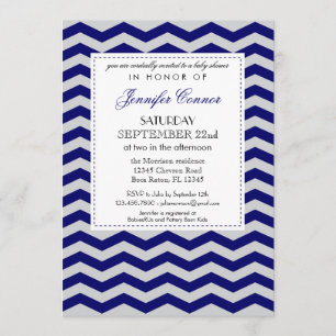 Elegant Chevron Baby Shower Navy Blue Invitation