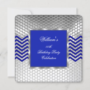 Elegant Chevron Blue Silver Birthday Party Mens 2 Invitation