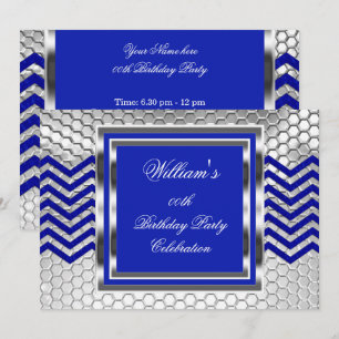 Elegant Chevron Blue Silver Birthday Party Mens Invitation