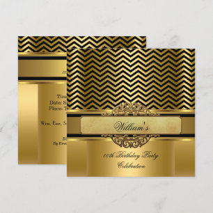 Elegant Chevron Gold Black Stripe Birthday Party Invitation