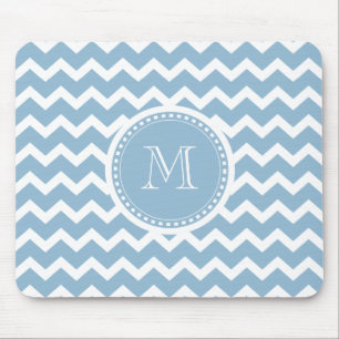 Elegant Chevron Light Aqua Green Monogram Mouse Mat