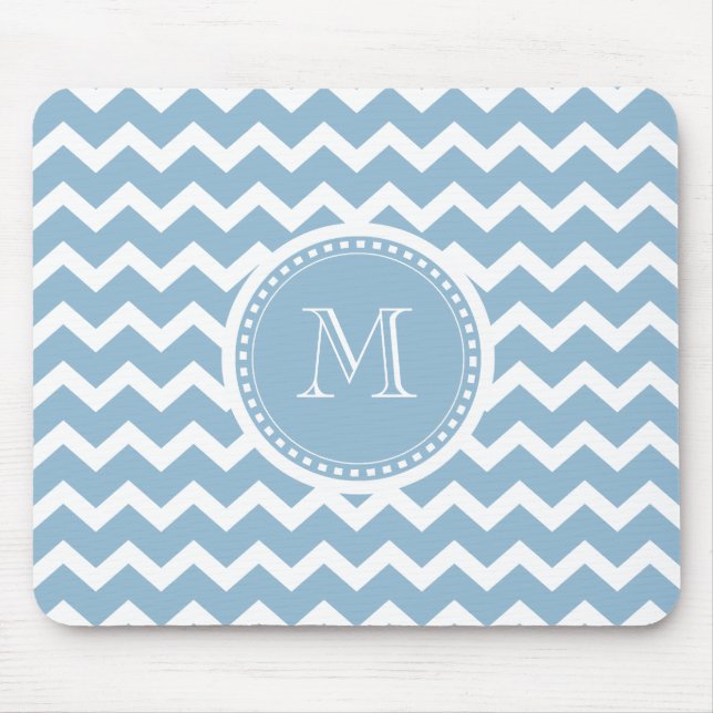 Elegant Chevron Light Aqua Green Monogram Mouse Mat (Front)