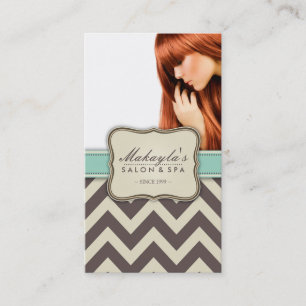 Elegant Chevron Modern Brown, Green and Beige Business Card