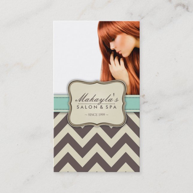 Elegant Chevron Modern Brown, Green and Beige Business Card (Front)