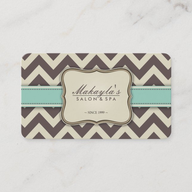 Elegant Chevron Modern Brown, Green and Beige Business Card (Front)