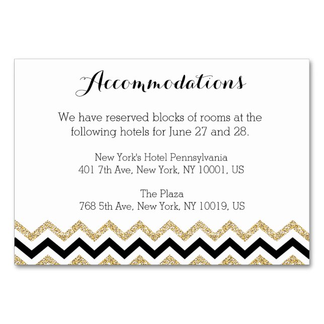 Elegant Chevron Wedding Accommodation Cards (Front)