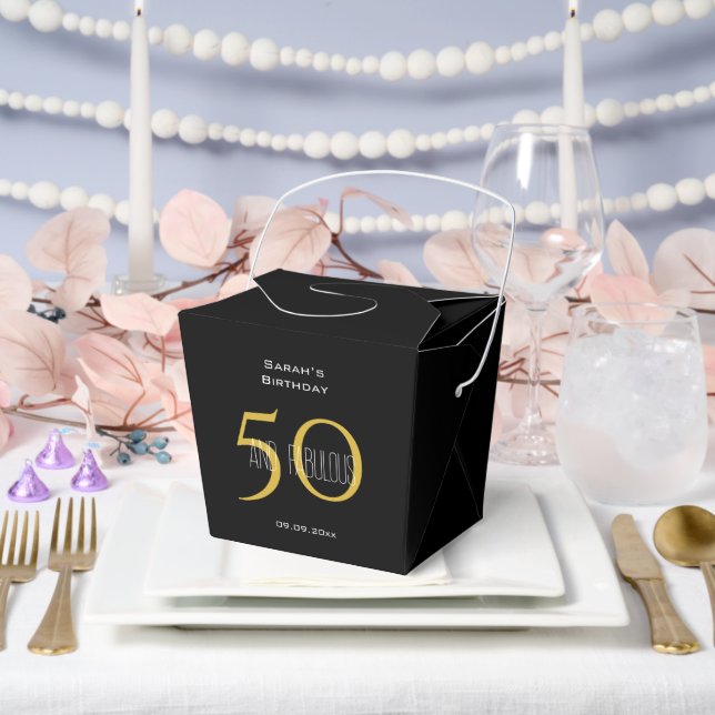 Elegant Chic 50 & Fabulous Birthday Black & Gold  Favour Box (Wedding)