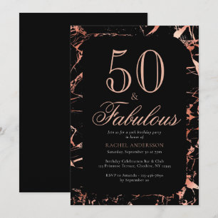 Elegant Chic 50th Birthday Rose Gold Black Party Invitation