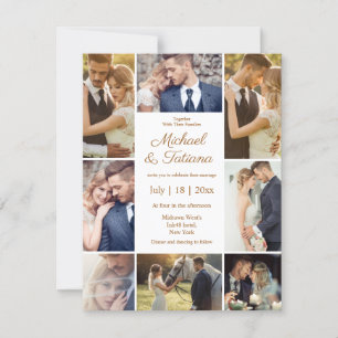 elegant chic 8 photos collage brown wedding  invitation