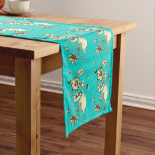 Elegant Chic  Aqua Whimsical Exotic Sepia Short Table Runner