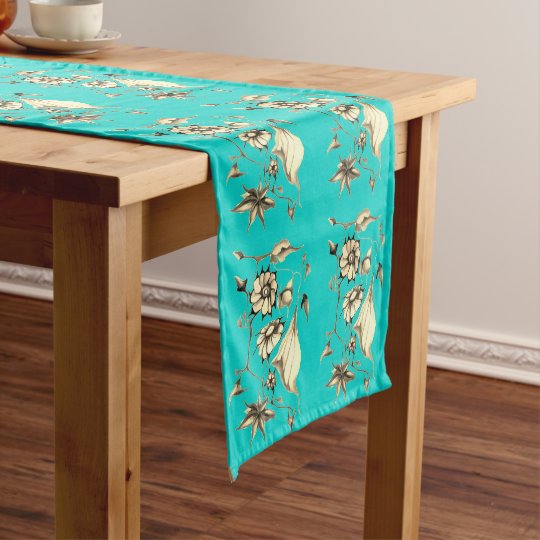Elegant Chic Aqua Whimsical Exotic Sepia Short Table Runner