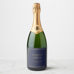 Elegant Chic Art Deco Navy Blue And Gold Wedding Sparkling Wine Label