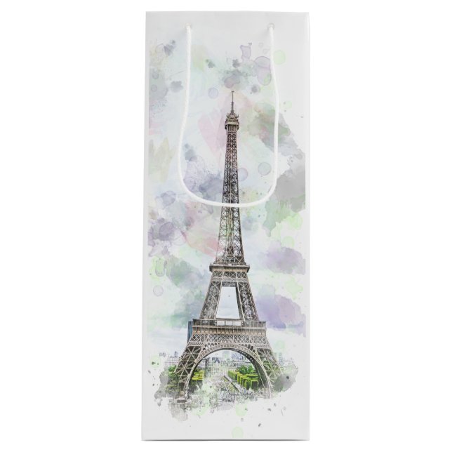 Elegant Chic Artistic Eiffel Tower Paris, France Wine Gift Bag (Front)