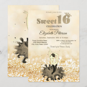 Elegant Chic Ballerina Gold Bokeh Sweet 16 Invitation