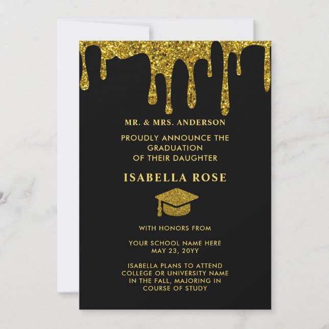 Elegant Chic Black and Gold 2025 Graduation Announcement (Front)