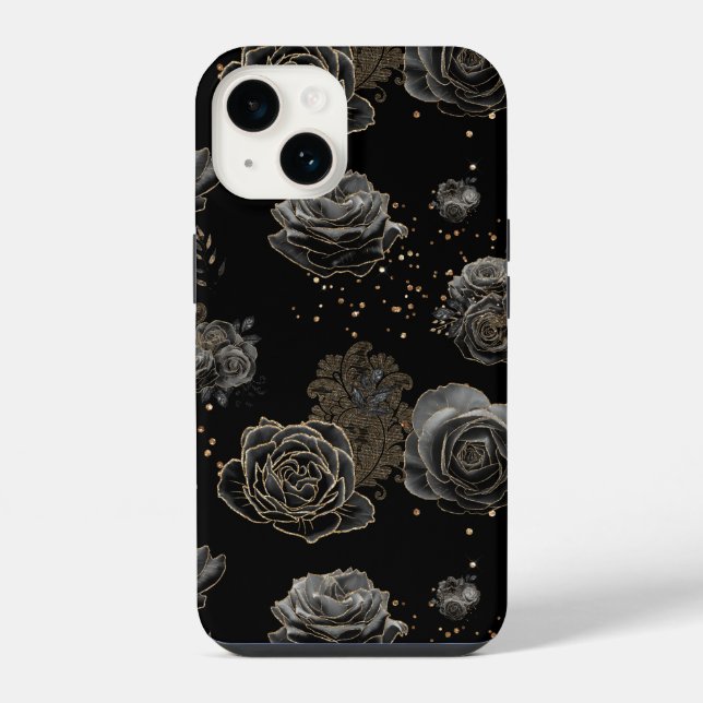 Elegant Chic Black and Gold Glitter Pattern iPhone Case (Back)