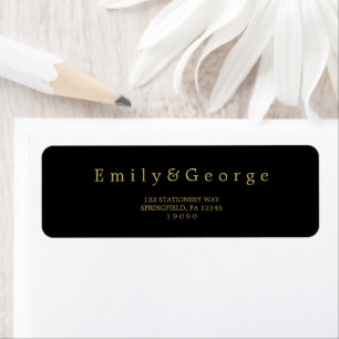 Elegant Chic Black And Gold Wedding Return Address