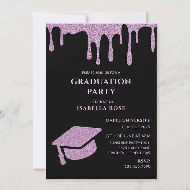 Elegant Chic Black and Pink 2025 Graduation Party Invitation (Front)