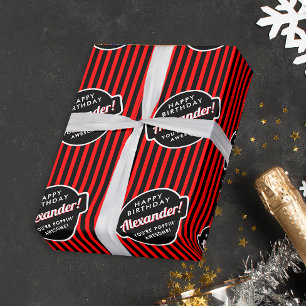 Elegant Chic Black And Red Popcorn Striped Pattern Wrapping Paper