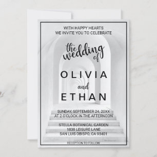 Elegant Chic Black And White Border Photo Wedding Invitation