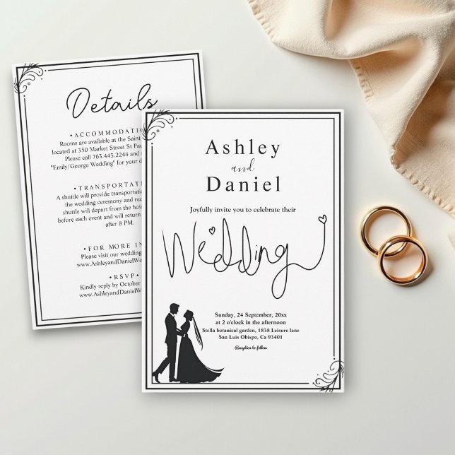 Elegant Chic Black And White Romantic Wedding Invitation (Creator Uploaded)