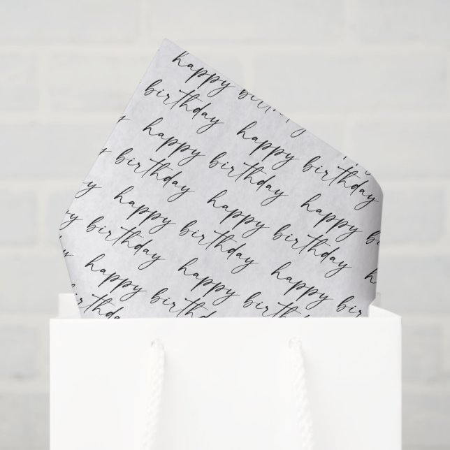 Elegant Chic Black and White Script Happy Birthday Tissue Paper (Gift Bag)