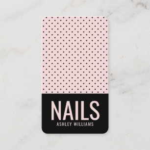 Elegant chic black blush pink polka dot nails business card