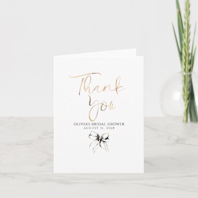 Elegant Chic Black Bow Bridal Shower Thank You Card (Front)