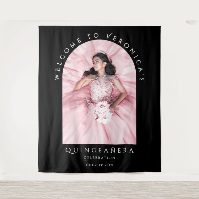 Elegant Chic Black Classica Quinceañera Photo Tapestry (Front)