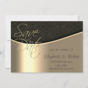 Elegant Chic Black Damask Gold Save The Date