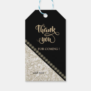 Elegant Chic Black Damask Thank You Gift Tags