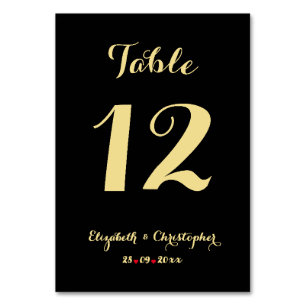 Elegant Chic Black Faux Gold Wedding Bridal Shower Table Number