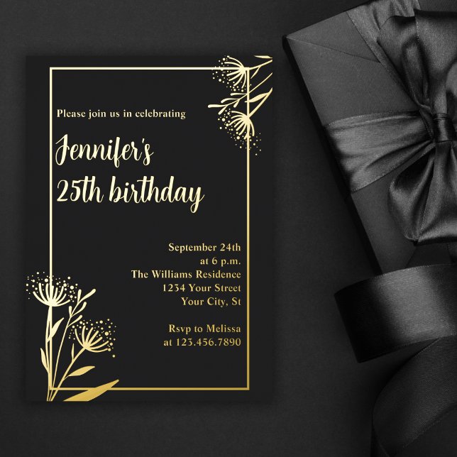 Elegant Chic Black Floral 25th Birthday Party (Creator Uploaded)