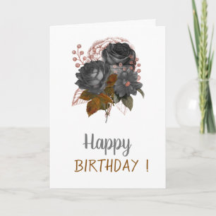 Elegant Chic Black Flowers Birthday Card