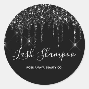 Elegant Chic Black Glitter Drips Script Lash Label
