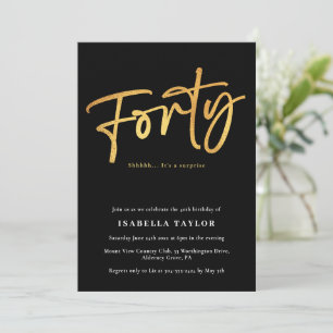 Elegant Chic Black Gold 40th Birthday Invitation