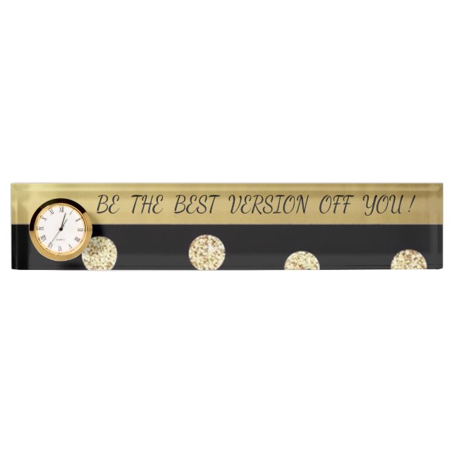 Elegant Chic Black Gold Dots-Motivational Message Nameplate (Front)