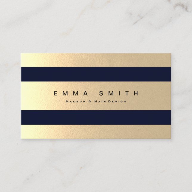 Elegant Chic Black Gold Foil Striped Luxury Blue Business Card (Front)