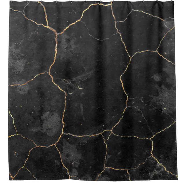 Elegant Chic Black Gold Marble Shower Curtain (Front)