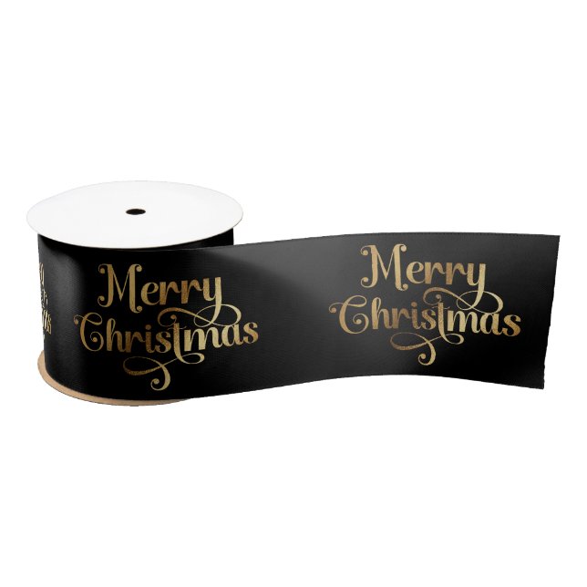  Elegant Chic Black Gold Merry Christmas Wrapping Satin Ribbon (Spool)