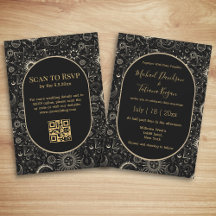 elegant chic black gold mystical qr code wedding