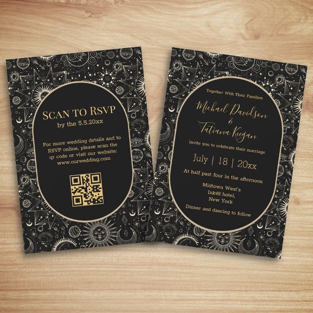 elegant chic black gold mystical qr code wedding invitation (Creator Uploaded)